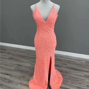 Primavera Coral Sequin Prom Gown 3969